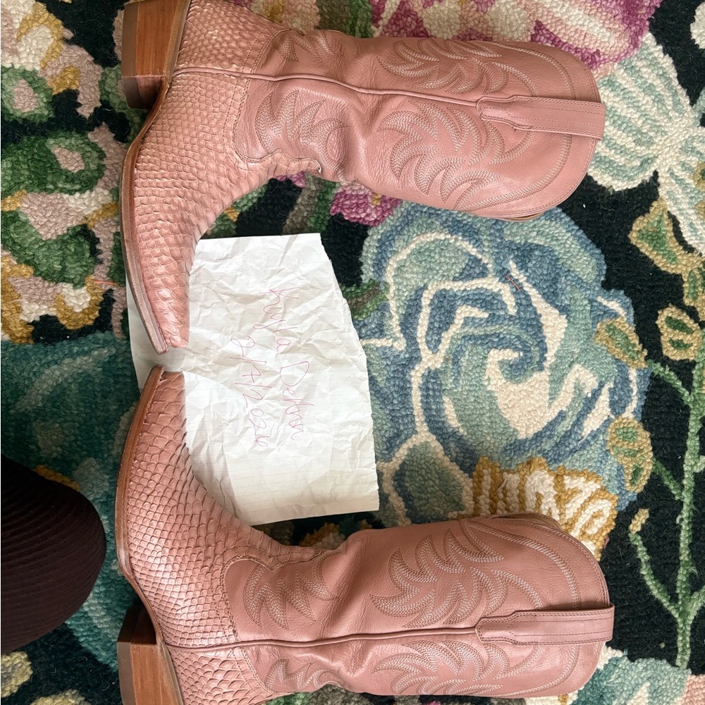 Tecovas Pink Python Heeled Boots - image 1